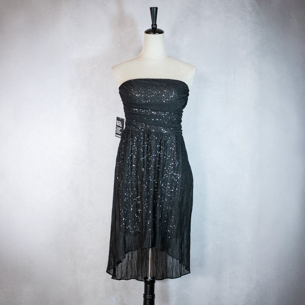 Express Womens HI-Low Strapless Sequin Dress Black Size 6